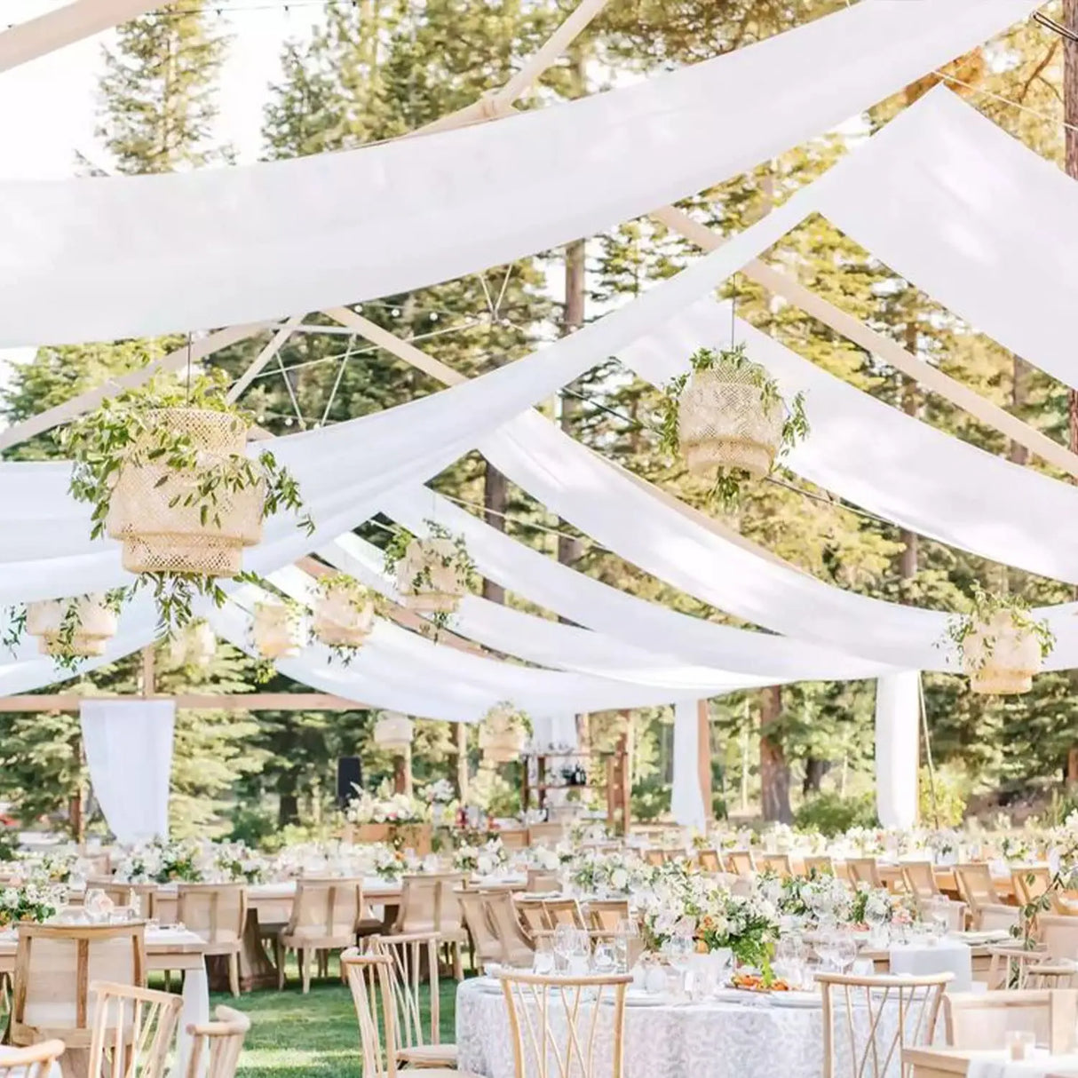 柔らかな白シフォンドレープ 天井装飾用