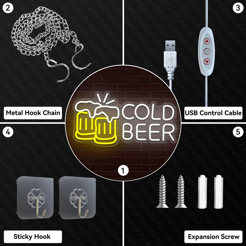 ビール LEDネオンライトサイン USB調光付き