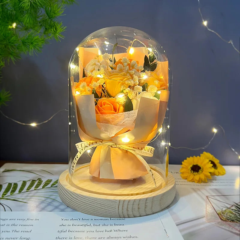 星空ガラスカバーの永遠のバラ