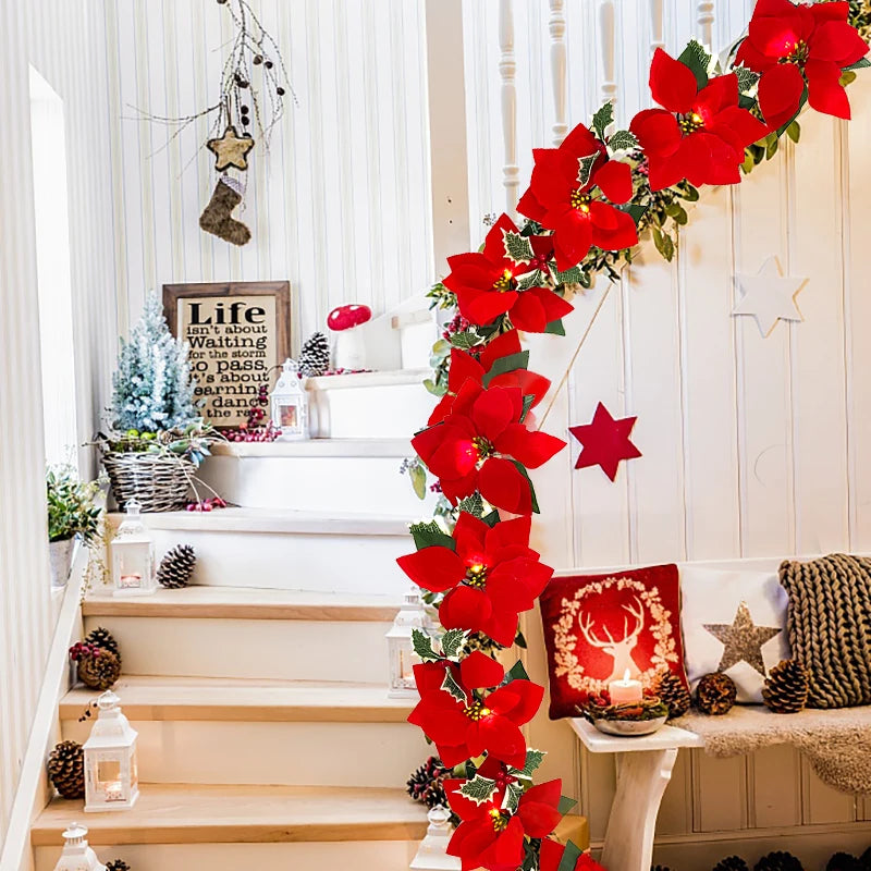 イベント・クリスマス装飾|ポインセチア LEDライト ガーランド
