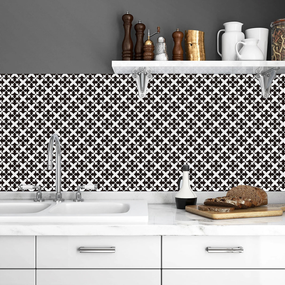 DIYフロアシート モダン柄タイル風 ステッカー 幅20cm x 300cm リフォーム