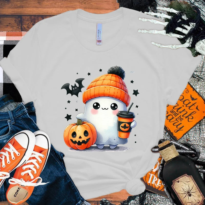 イベント・ハロウィングッズ|キュートなゴースト&パンプキン柄Tシャツ(XXS~4XL)