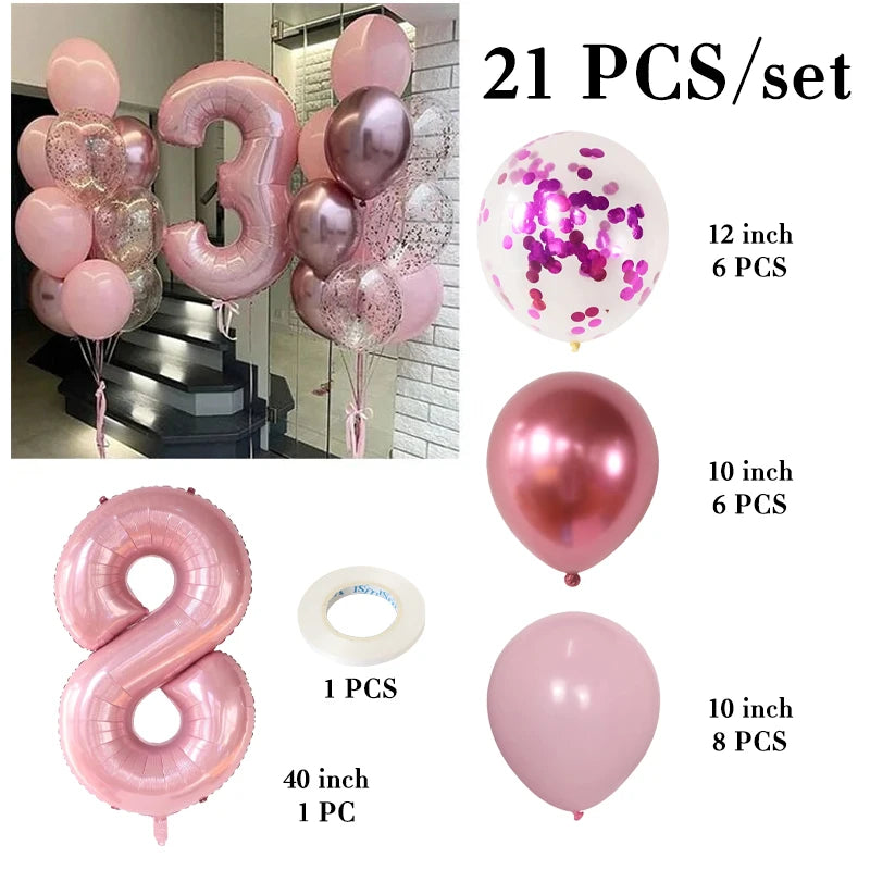 イベント・バルーン装飾 |ピンク数字バルーンセット | 21個