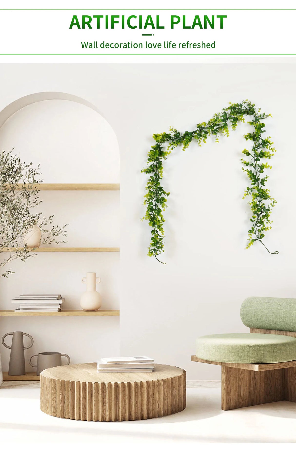 フェイクユーカリラタン人工植物つるグリーン柳の葉シルクアイビー壁掛けガーランドホームウェディングパーティー装飾