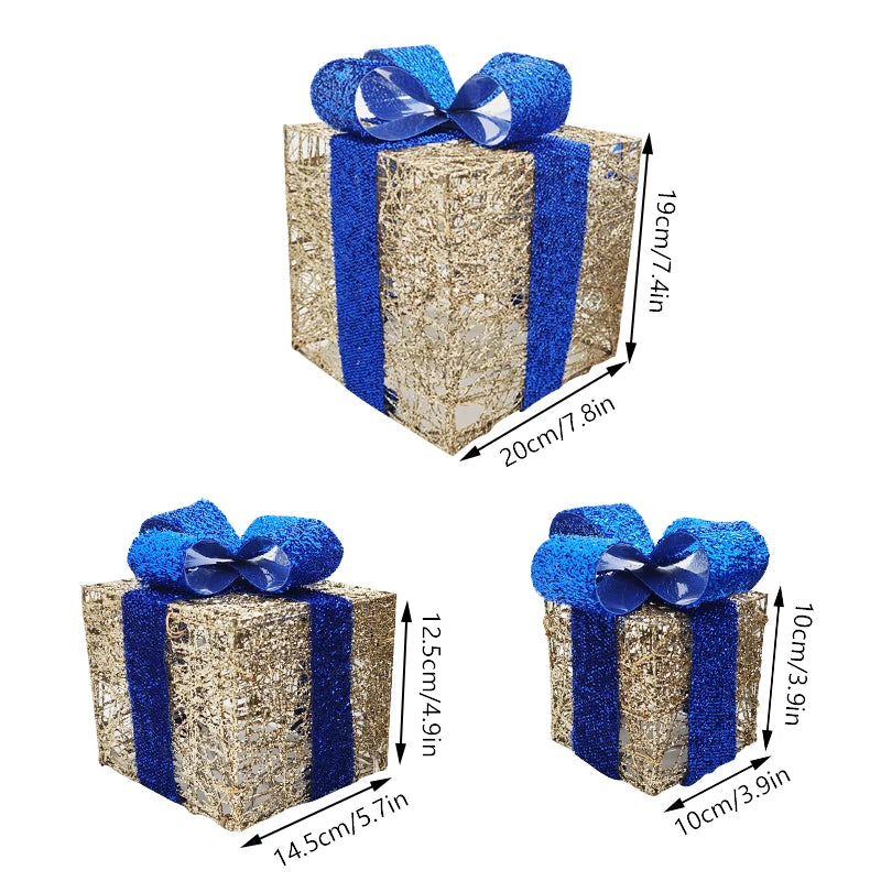 モチーフライト|イベント・クリスマス装飾|LEDリボン付きクリスマスギフトボックス(3個セット)