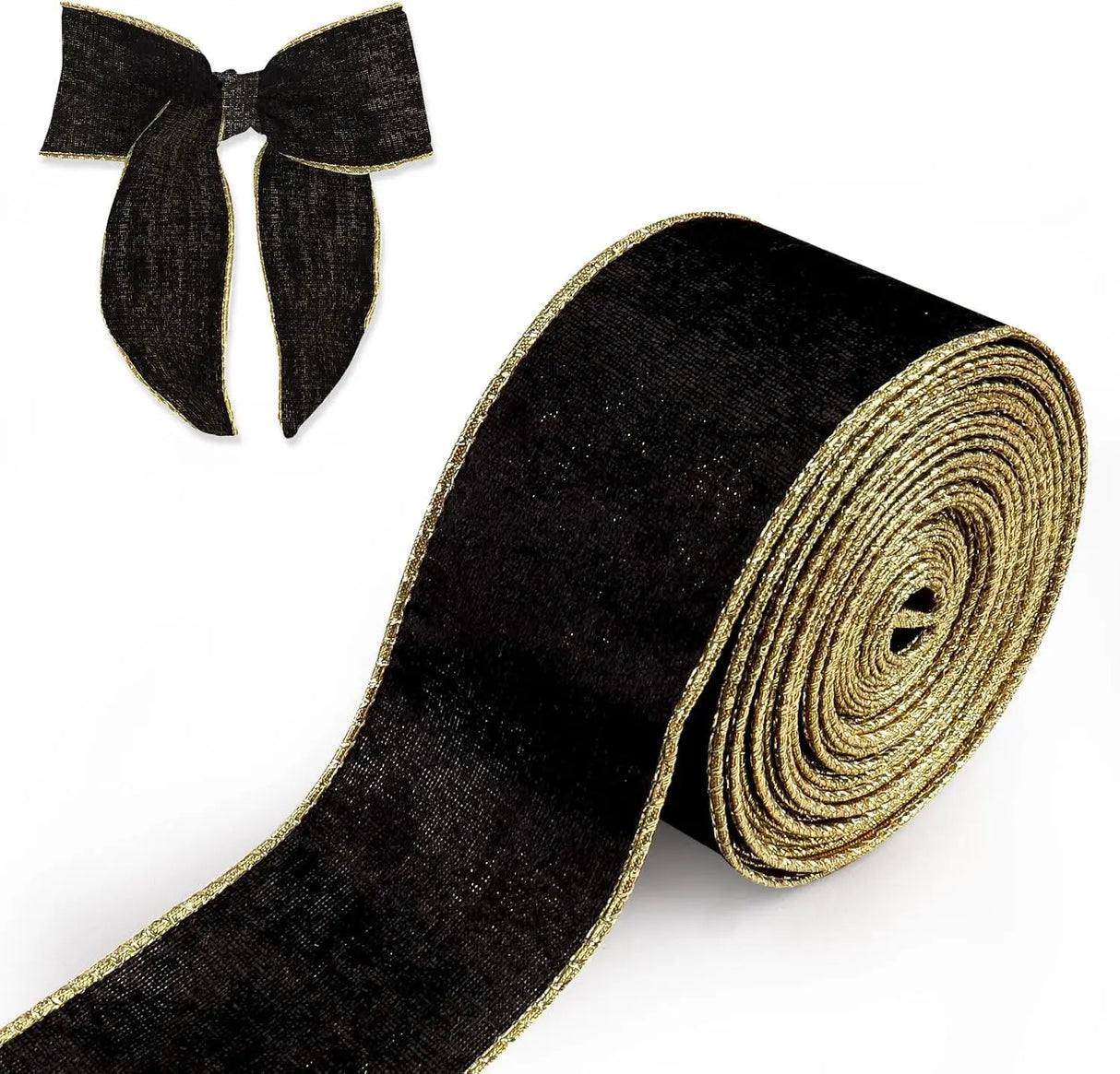 金縁ブラックベルベットリボン 2.5インチ×10ヤード