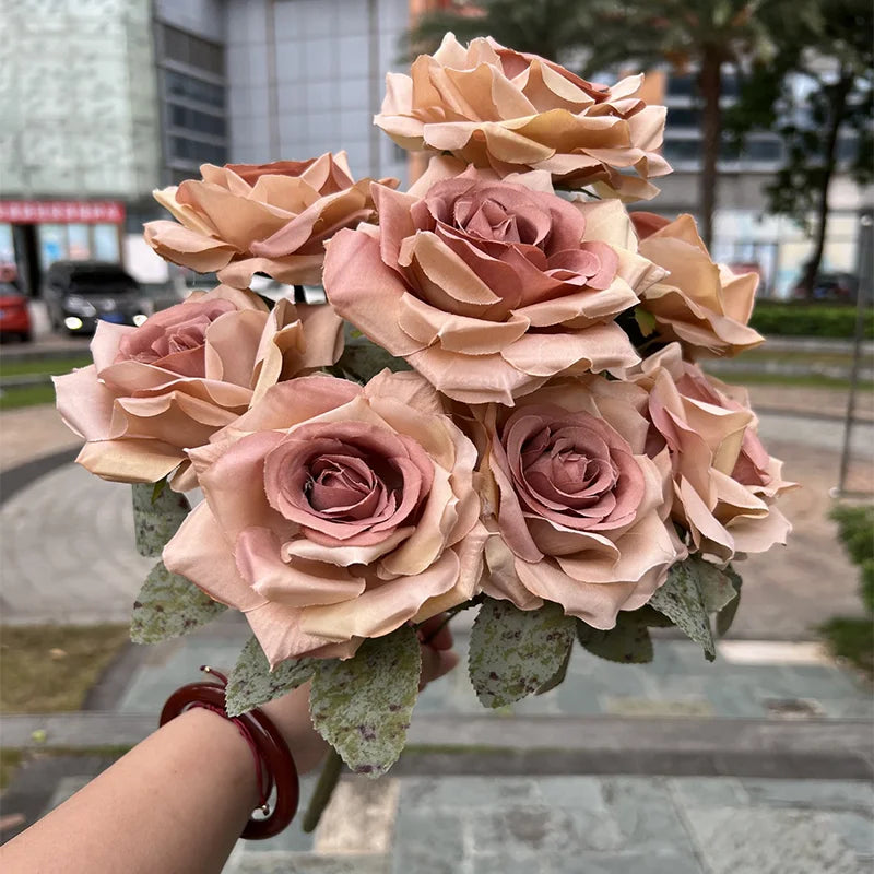 パーティー・インテリア装飾| 造花ダイヤモンドローズブーケ9輪1束(50c)