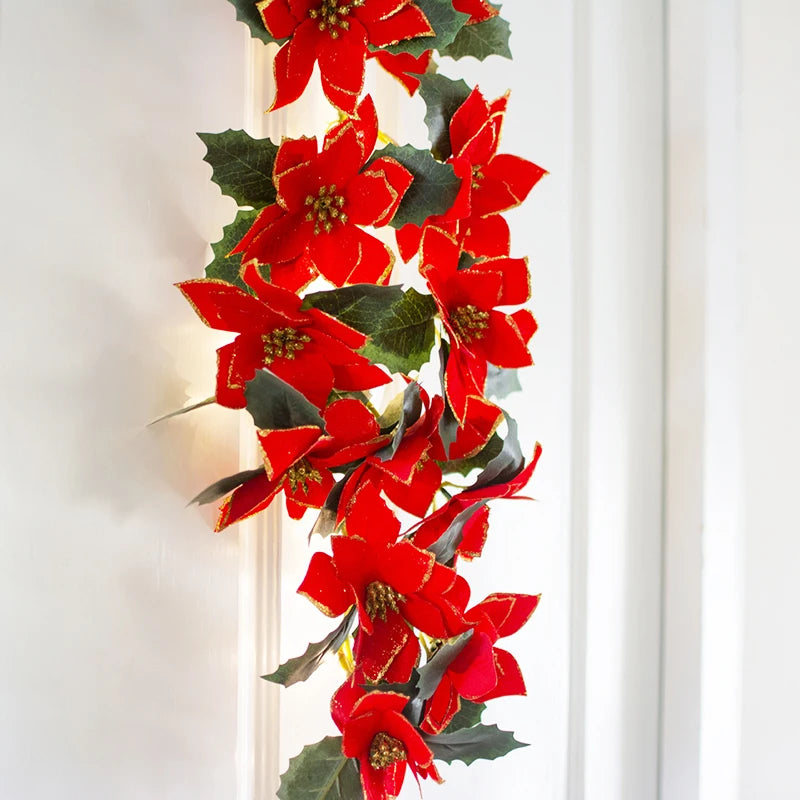 イベント・クリスマス装飾|ポインセチア LEDライト ガーランド