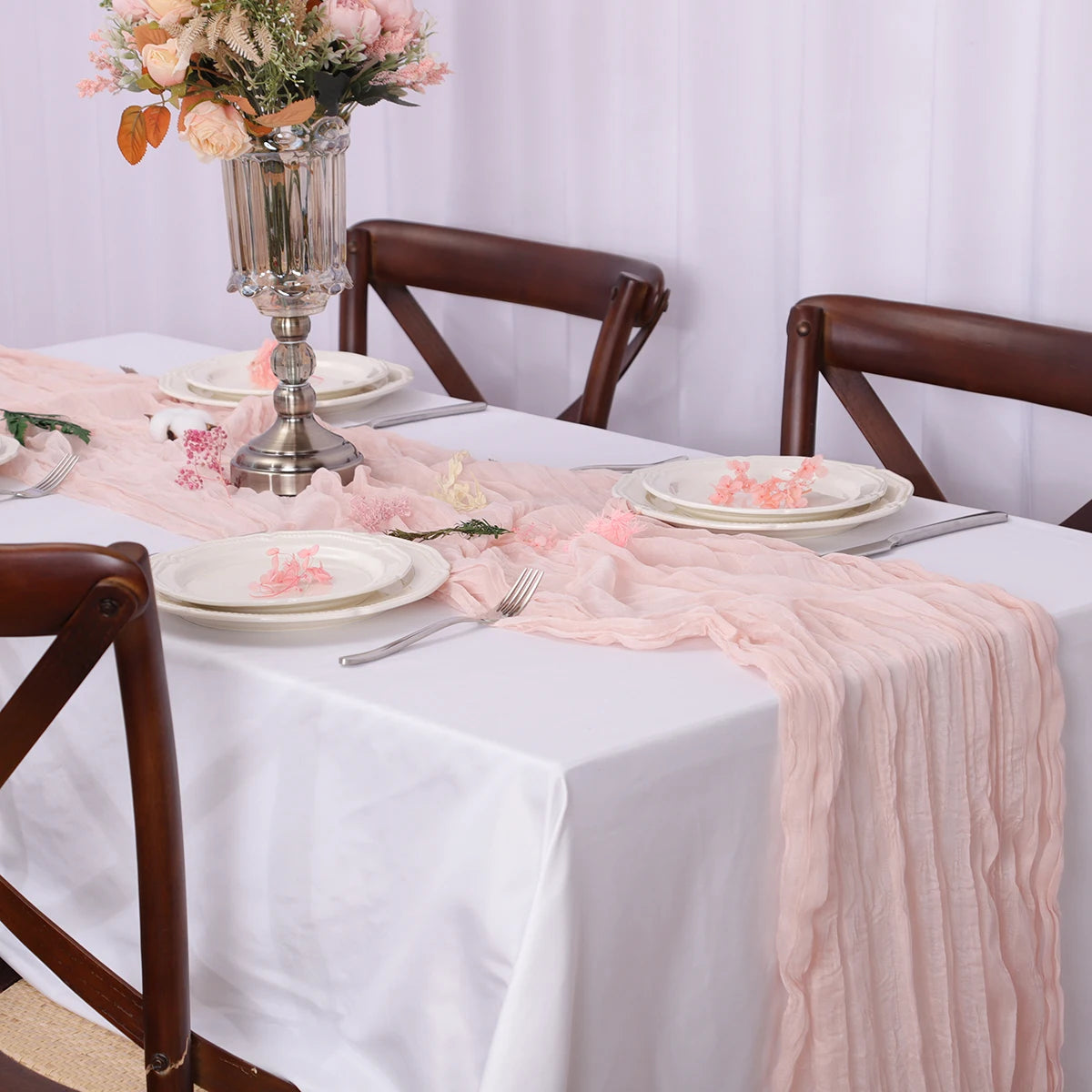 インテリア・パーティ装飾 | ワッシャー加工素材テーブルランナー | 全長0.5m/1.8m/3.4m/4m 結婚式に最適