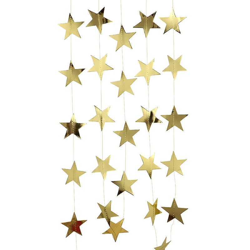 イベント・クリスマス装飾|カラフル星型バナー ゴールドシルバーガーランド