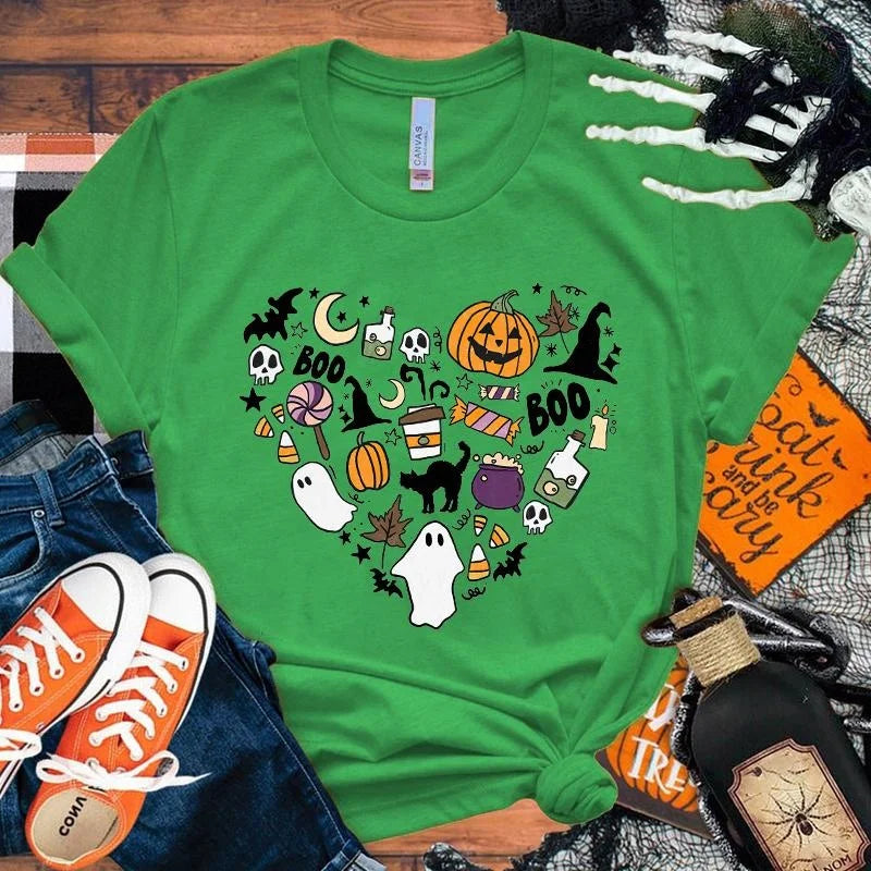 イベント・ハロウィングッズ|レディース パンプキンハート柄 Tシャツ(XS~4XL)