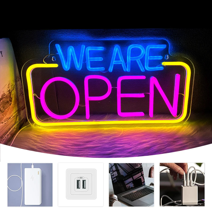 WE ARE OPEN LEDネオンサイン(ネオン看板) ブルー・ピンク