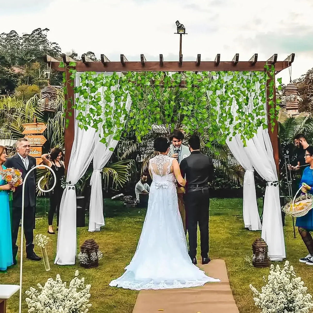 人工植物・グリーンアイビーリーフ・フェアリーライトガーランド・シルク製