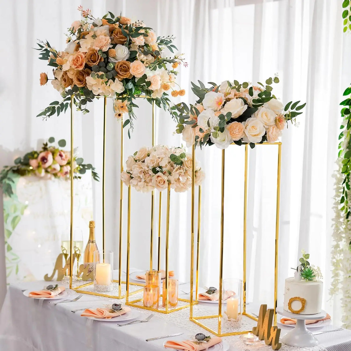 結婚式・インテリア装飾|ゴールドメタルプラントスタンド3個セット