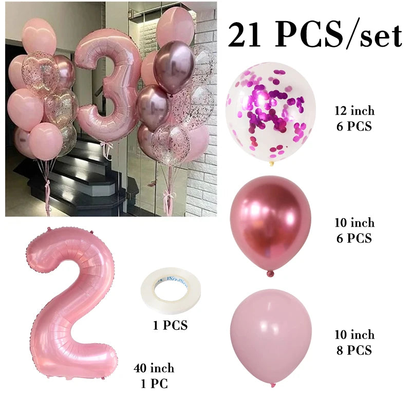 イベント・バルーン装飾 |ピンク数字バルーンセット | 21個