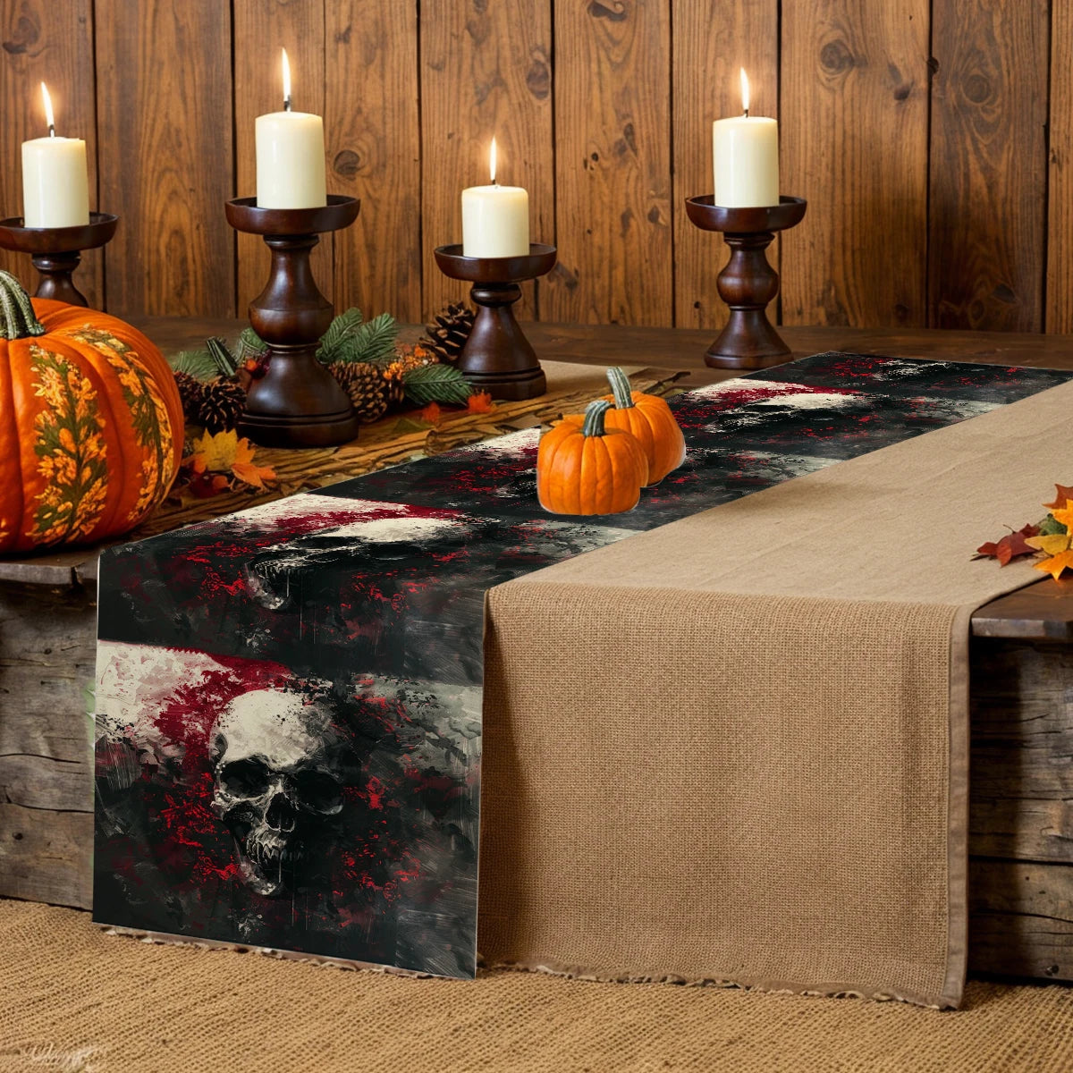 イベント・ハロウィングッズ|スカル柄 テーブルランナー 装飾