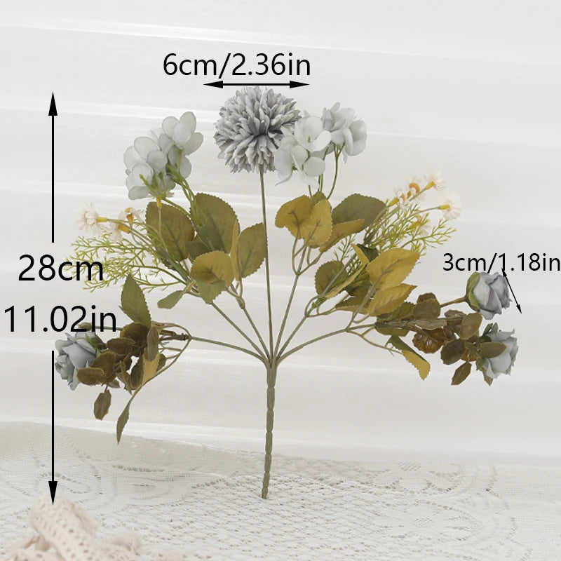 パーティー・インテリア装飾|シルク造花ローズ・ひまわり・アジサイセット(長さ約30㎝)