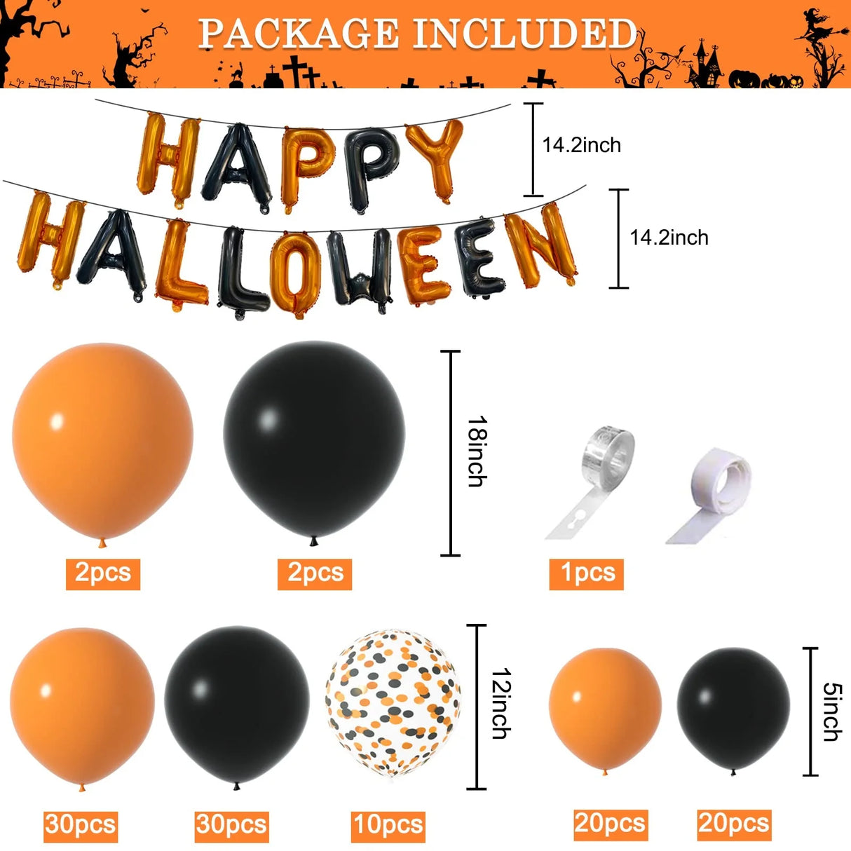 イベント・ハロウィン装飾|ハロウィンバルーンガーランドセット(117個セット)