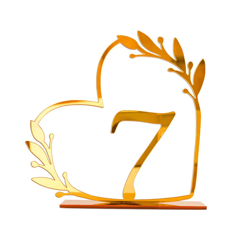 イベント・結婚式装飾|ハート型 ゴールドアクリルテーブルナンバー