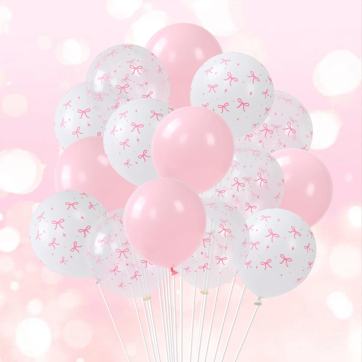 ピンクリボン付きラテックスバルーンセット
