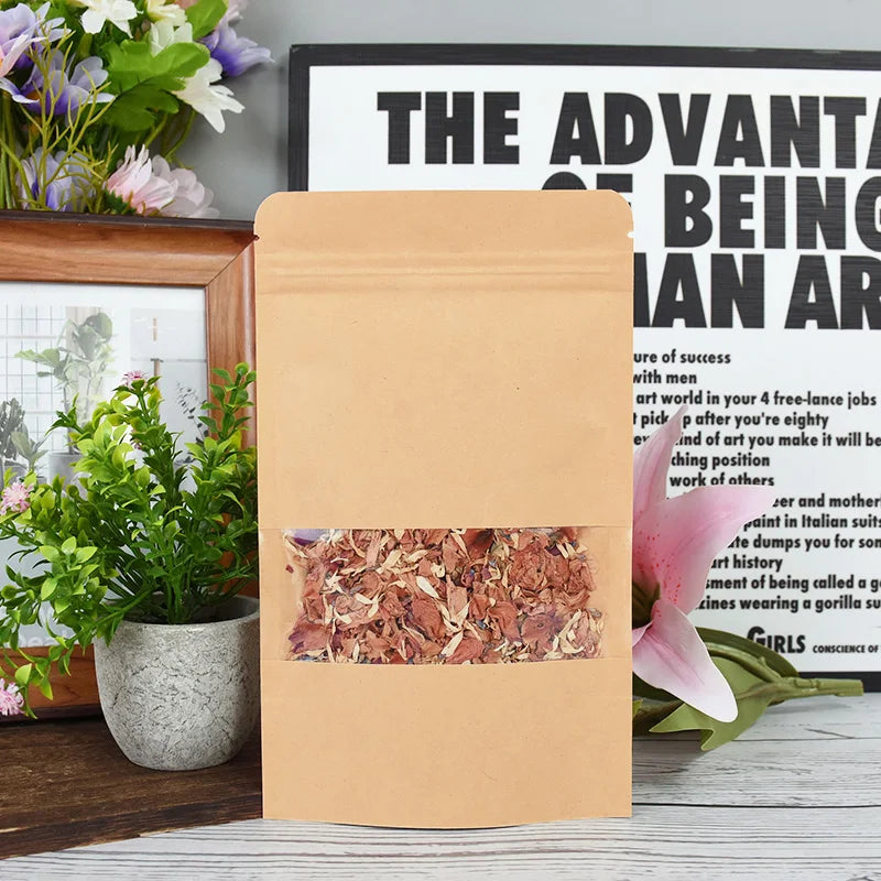 |ノベルティ用品 |透明 窓・ジッパー付きクラフト紙袋 10個セット