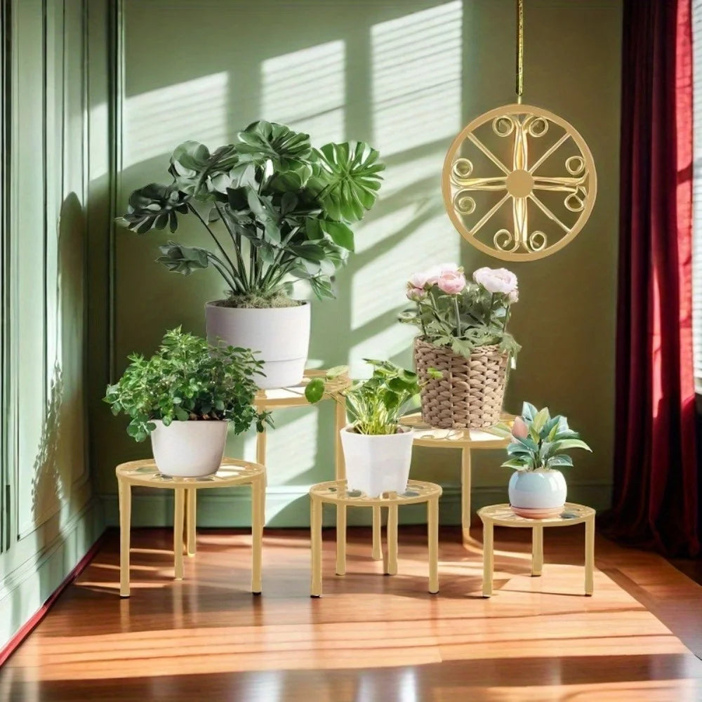 屋内外対応ゴールド植木鉢ホルダーセット