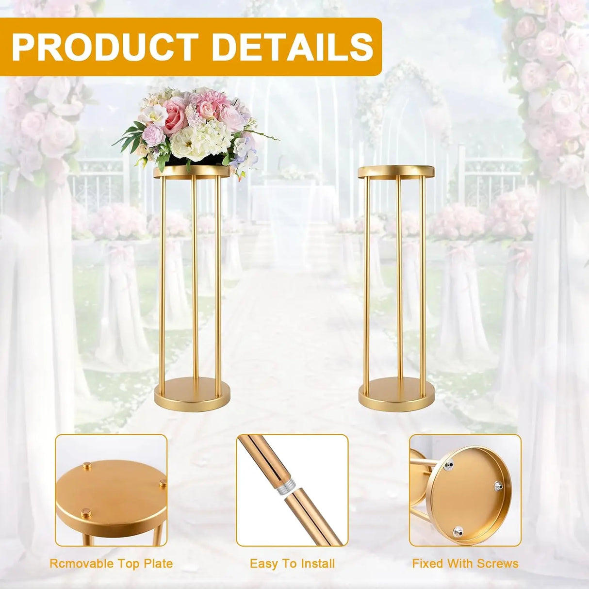 結婚式・インテリア装飾|ゴールドメタル花瓶 80cm