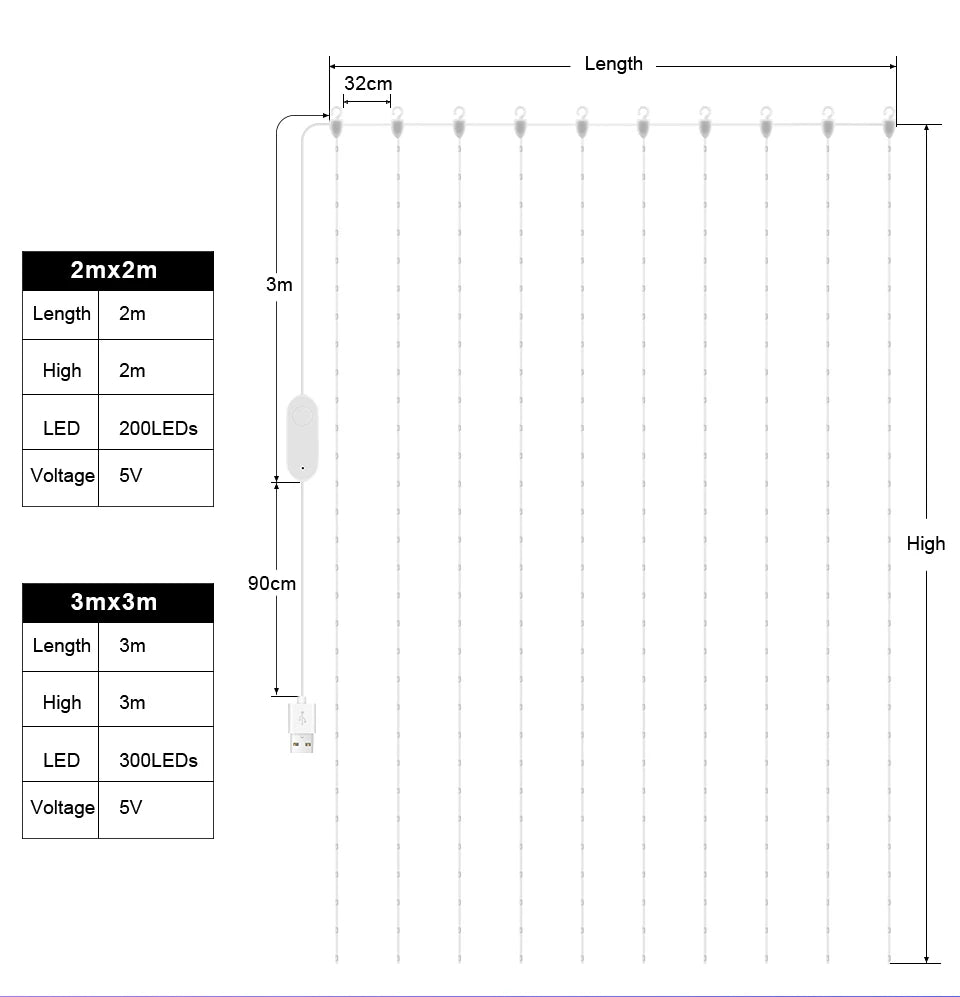 カーテンライト|イベント・クリスマス装飾|LED スマートカーテンライト(幅2M/3M)