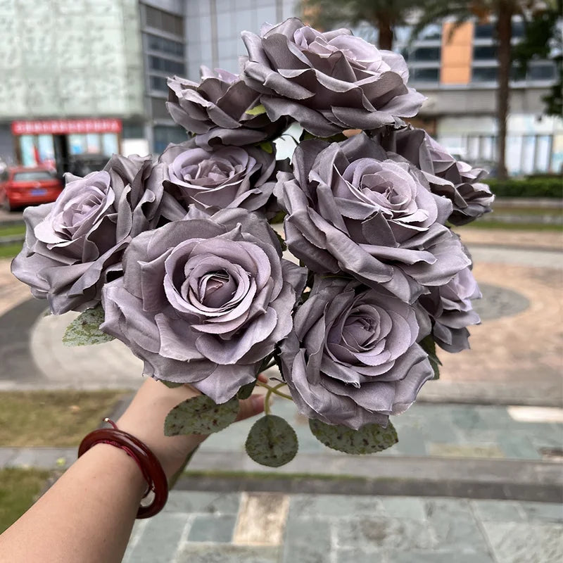 パーティー・インテリア装飾| 造花ダイヤモンドローズブーケ9輪1束(50c)