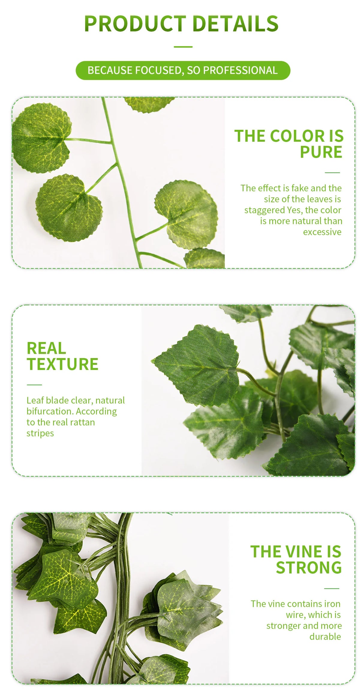 2.1m・グリーン・アイビー・リーフ