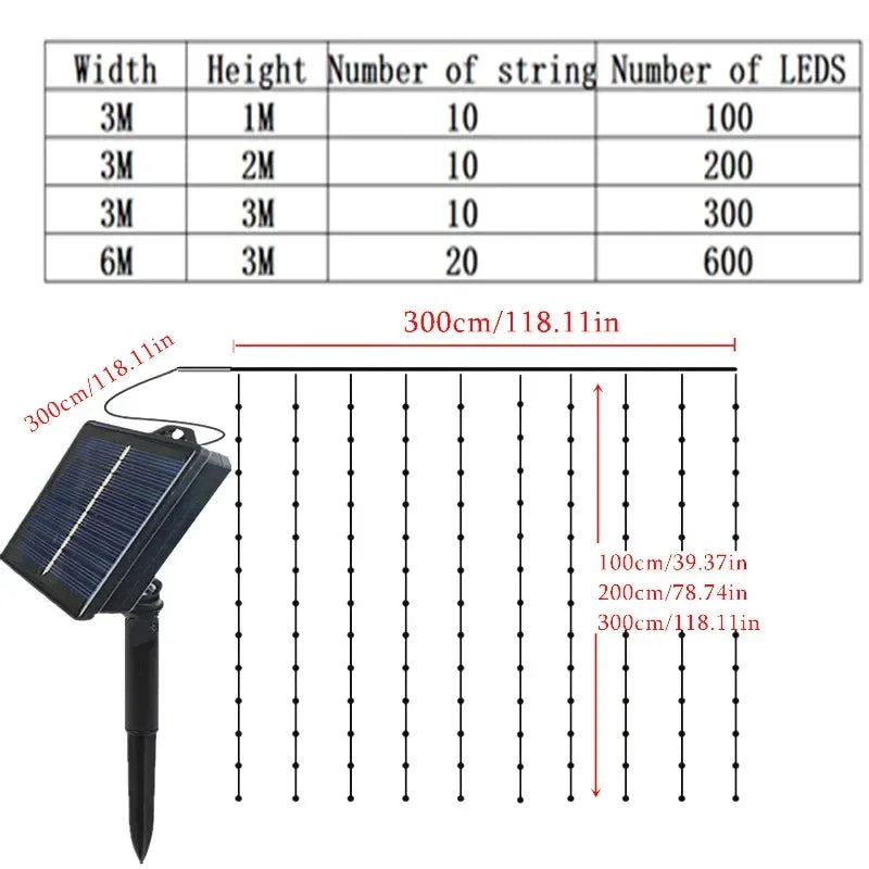 カーテンライト|ソーラーライト|イベント・クリスマス装飾|ソーラーパワLEDカーテンライト(幅3M/6M)
