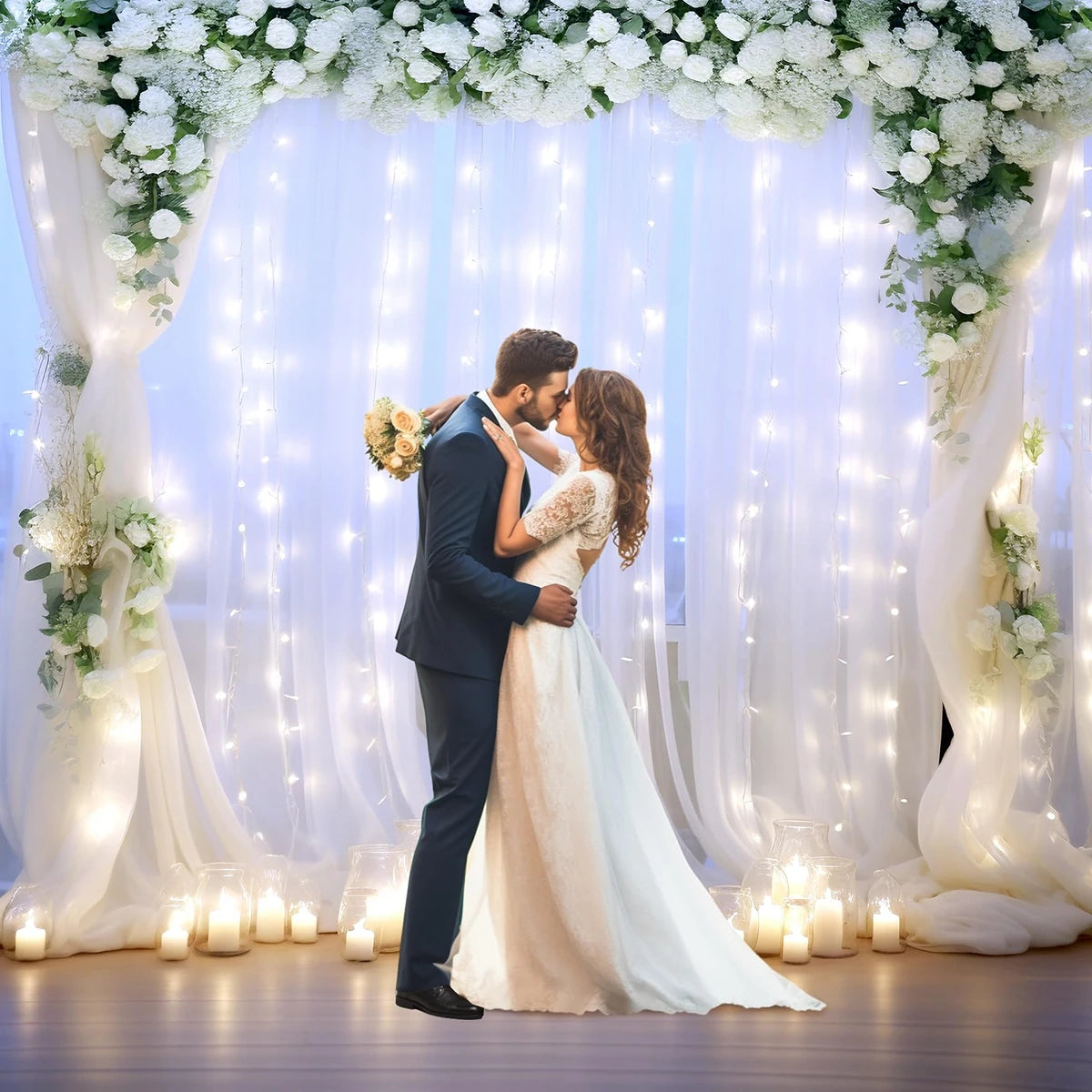 パーティー・インテリア装飾 カーテン+ライトセット 結婚式・イベント用