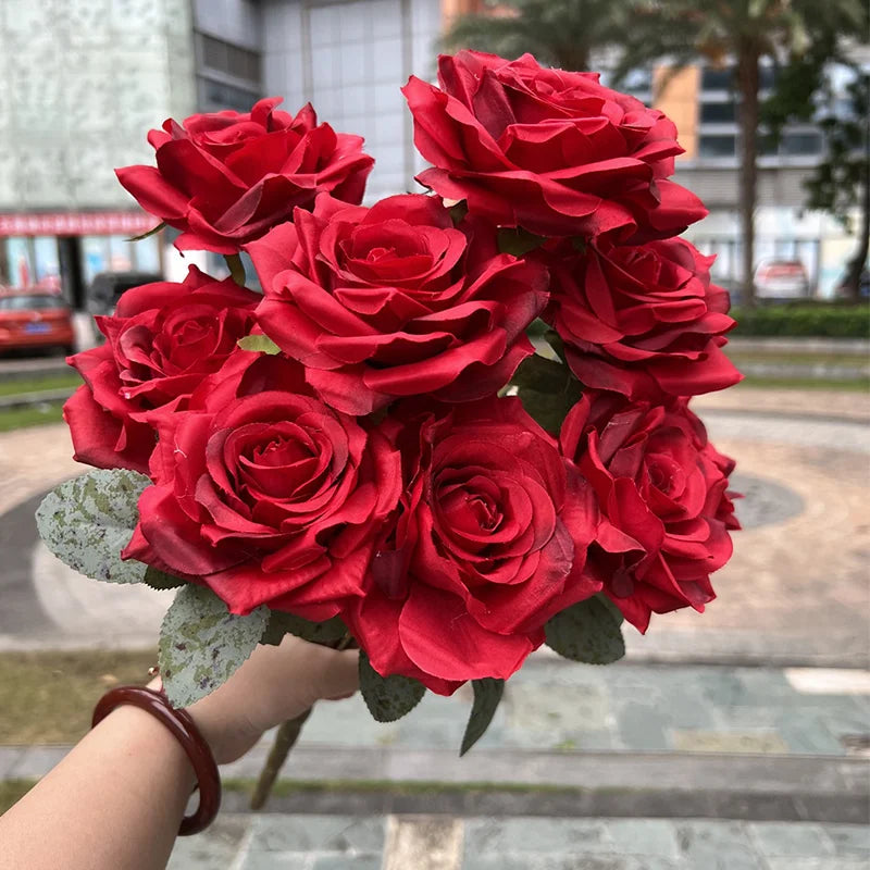 パーティー・インテリア装飾| 造花ダイヤモンドローズブーケ9輪1束(50c)