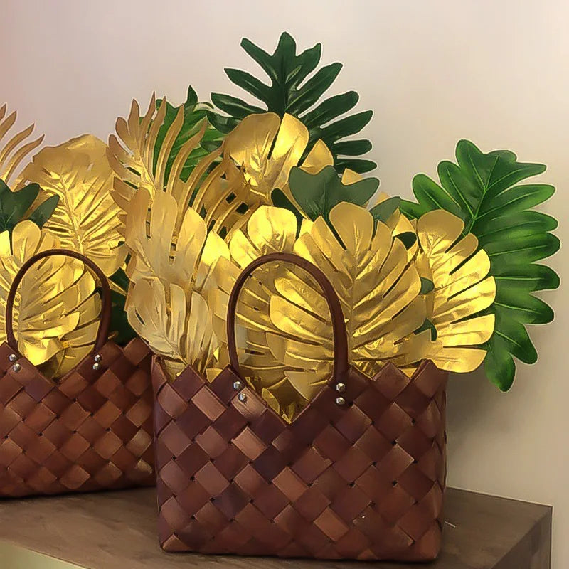 人工トロピカルヤシの葉・5個入り・ゴールドシルク・タートルリーフ