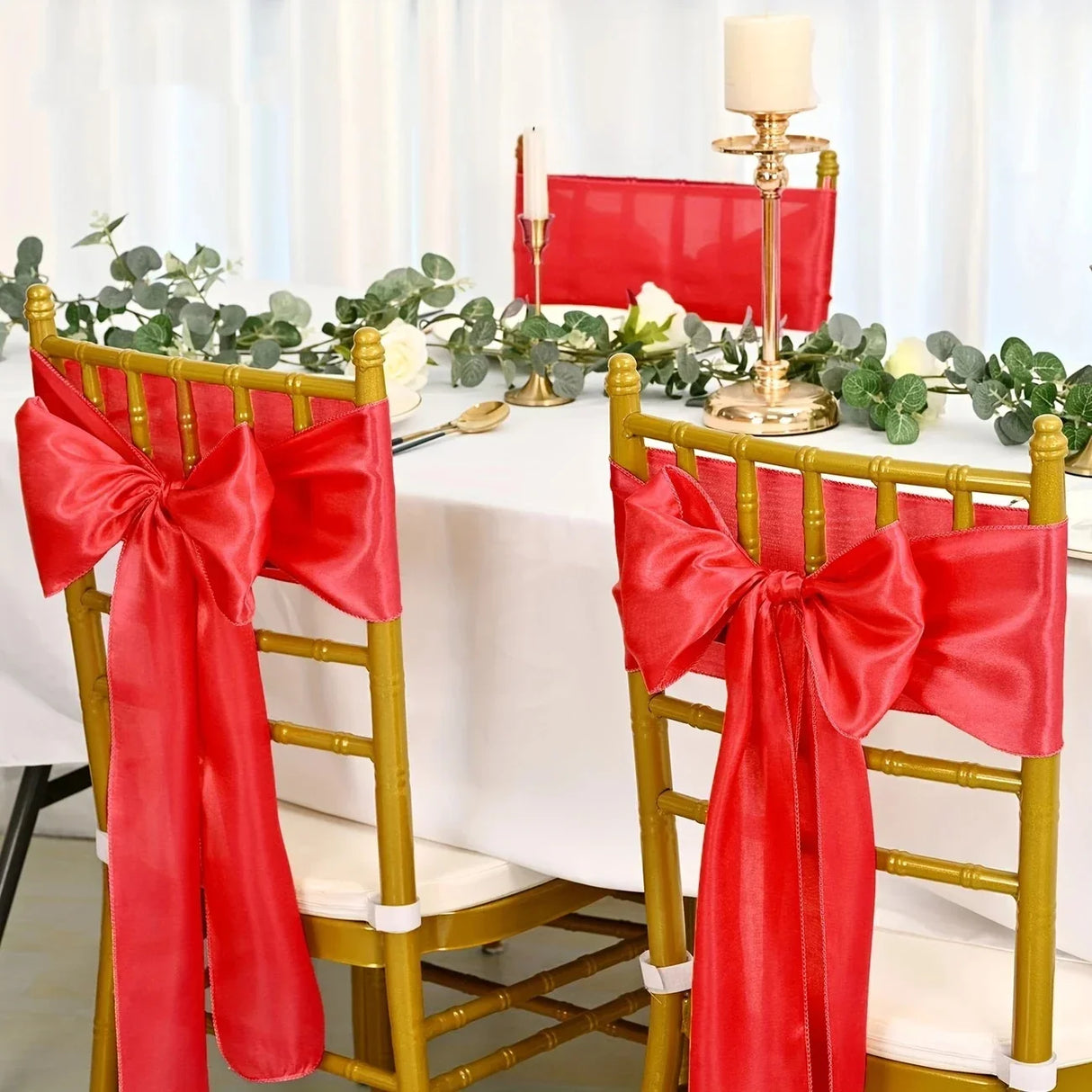 インテリア・パーティ装飾 | サテンリボン椅子カバーセット | 10個 背もたれカバー