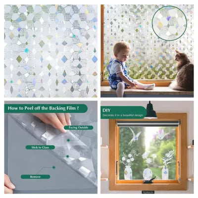 3Dウィンドウフィルム 幾何学模様柄 (UVカット・静電気吸着タイプ)