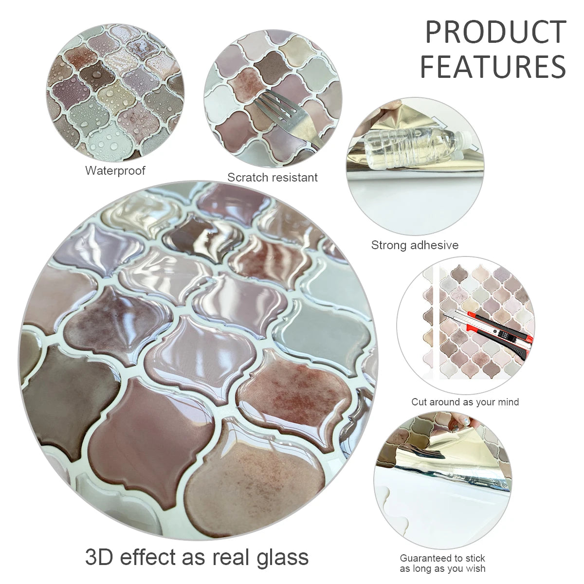 3Dモロッコ柄タイル風ステッカー 1枚入 25.4×25.4㎝ 立体モロッコデザイン