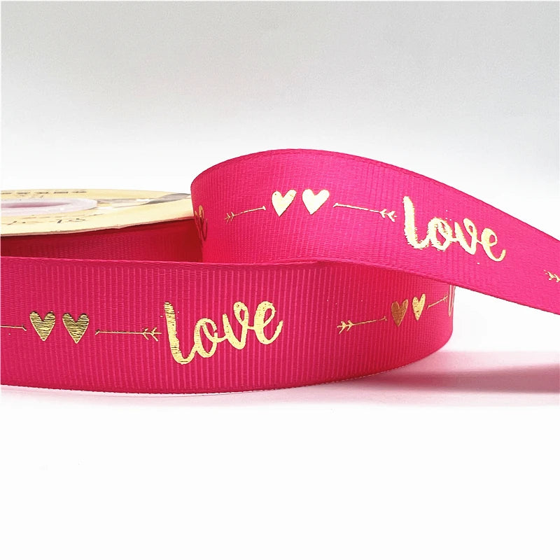 グログラン LOVEリボン 25mm 幅 5ヤード