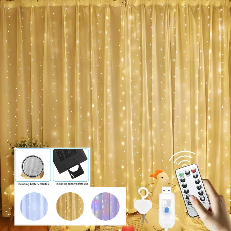 カーテンライト|イベント・クリスマス装飾|カーテンライトUSB接続 8モード (幅3M)