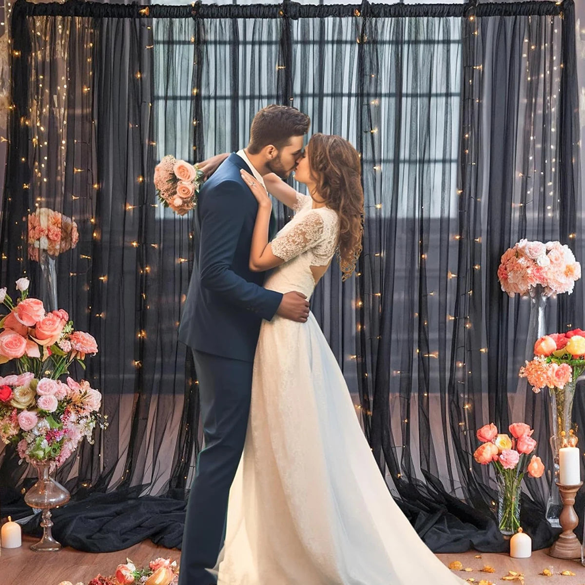 パーティー・インテリア装飾 カーテン+ライトセット 結婚式・イベント用