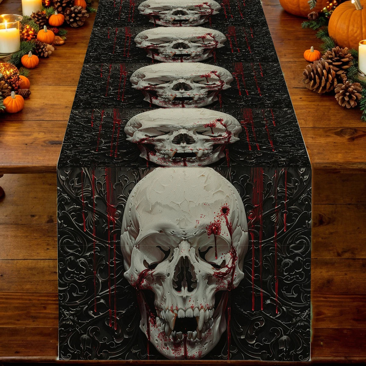 イベント・ハロウィングッズ|スカル柄 テーブルランナー 装飾