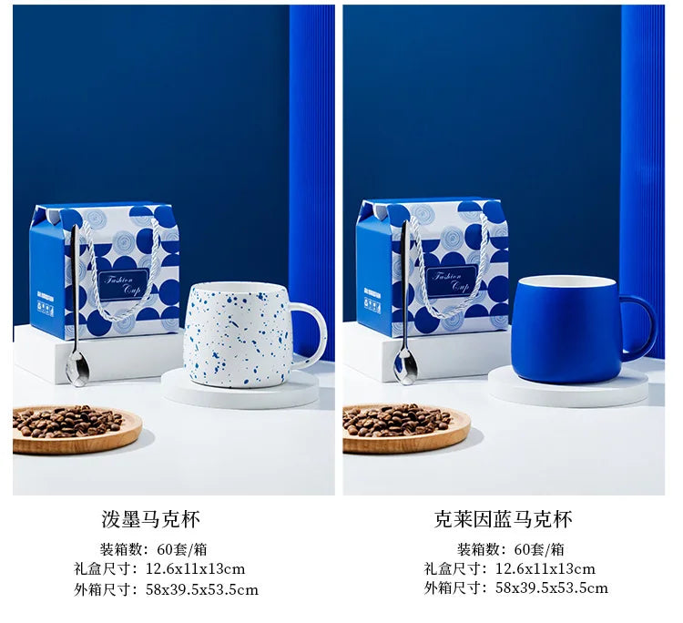 |イベント・ノベルティ用品 | スプーン付きセラミック製ブルーマグカップ | 500ml