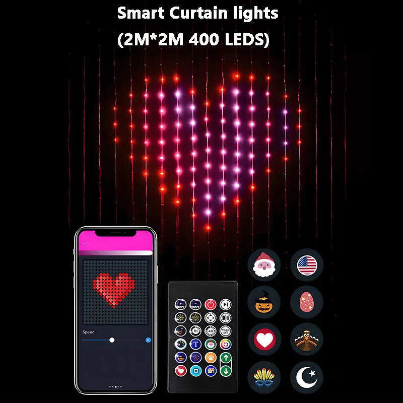 カーテンライト|イベント・クリスマス装飾|Bluetooth対応スマートカーテンライト(幅1.6~3M)