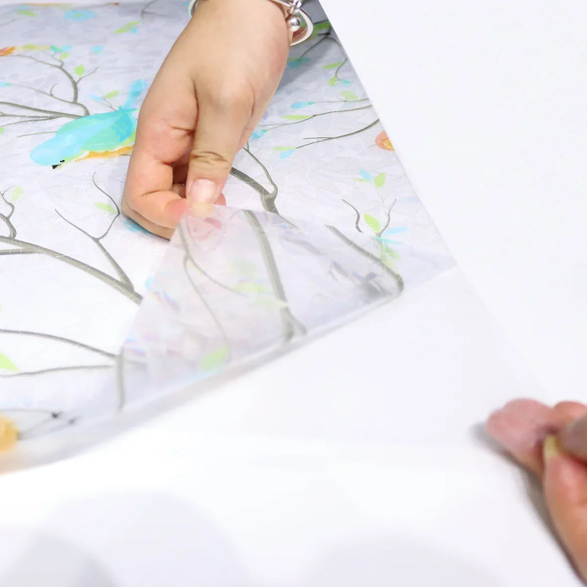 ことり柄 ステンドグラス風 ウィンドウプライバシーフィルム(静電気吸着タイプ)