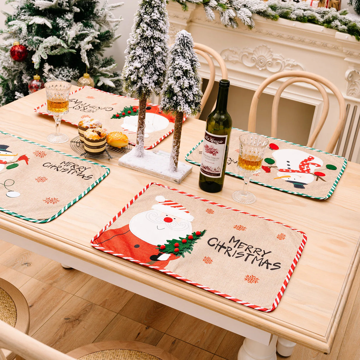 イベント・クリスマス装飾|刺繍プレースマット 雪だるまモチーフ
