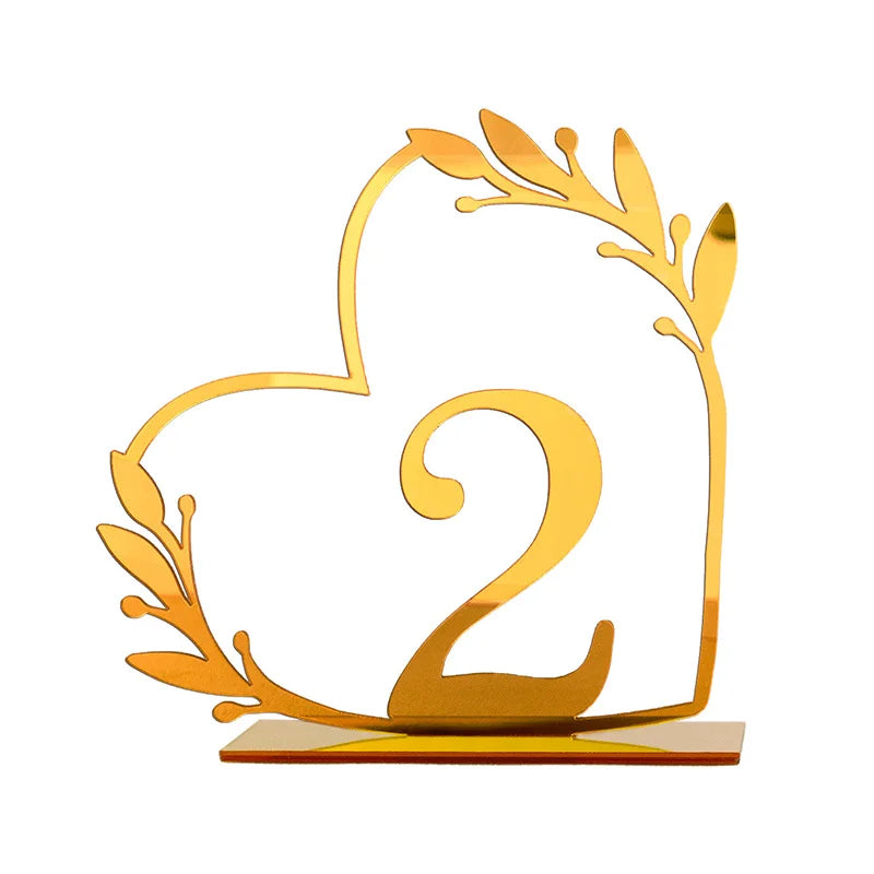 イベント・結婚式装飾|ハート型 ゴールドアクリルテーブルナンバー