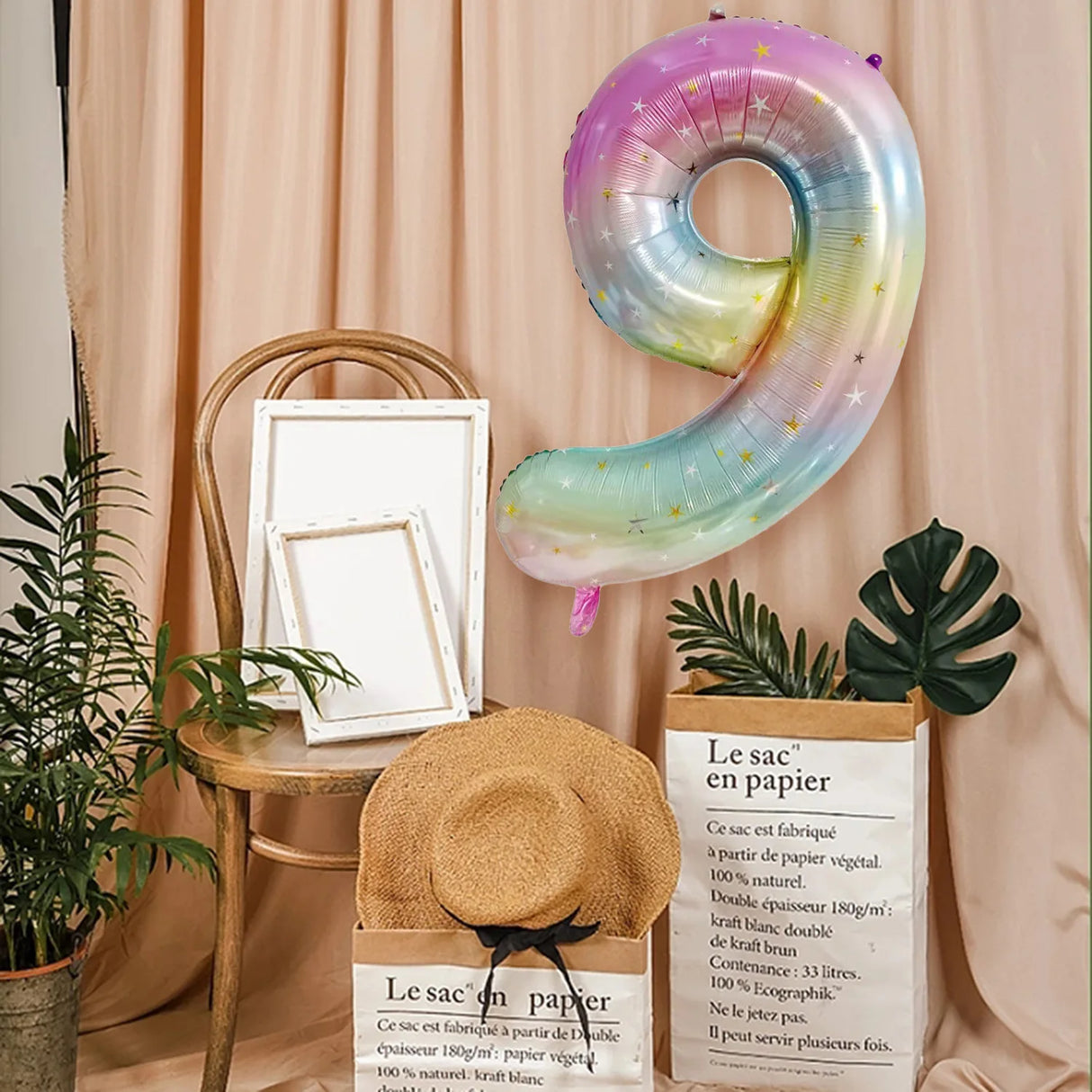 バルーン装飾 数字・バタフライなどレインボーカラーバルーン 誕生日用