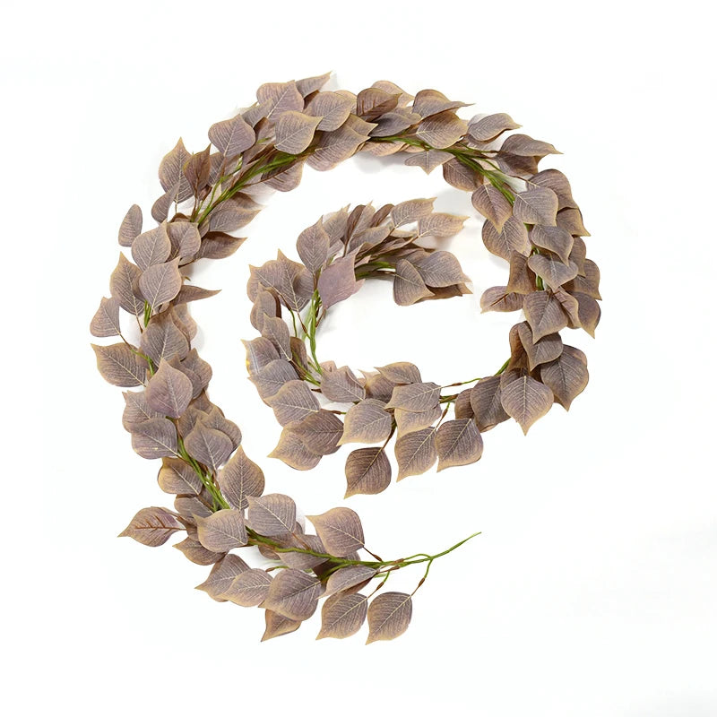 グリーンユーカリの葉ガーランド・藤の造花・ラタンフェイク植物・シルクの葉つる