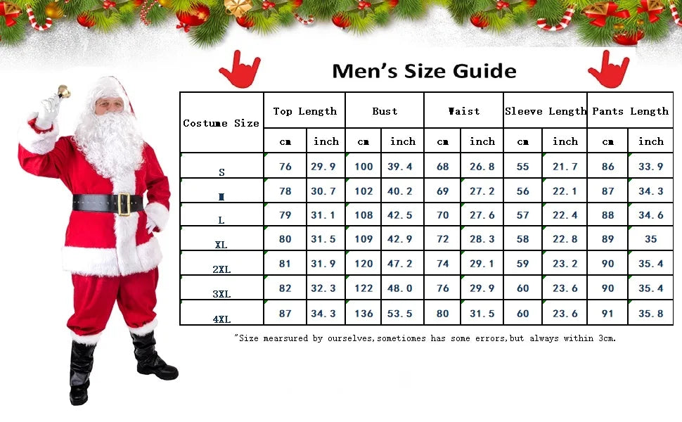 イベント・クリスマスグッズ|大人用 サンタクロースコスチューム7点セット (S~4XL)