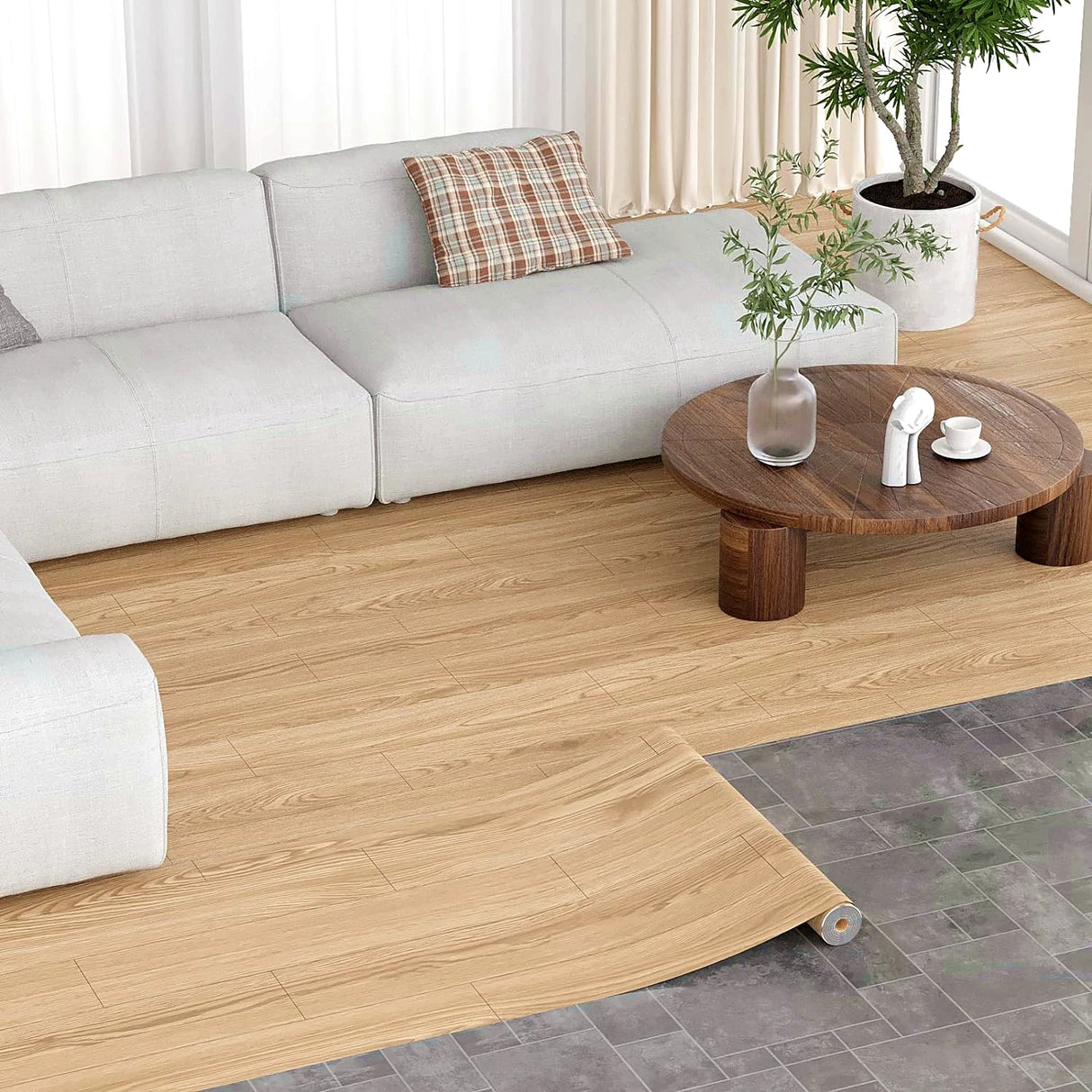 DIYフロアシート 天然木目・大理石風 ステッカー 幅40cm x 300cm シンプル